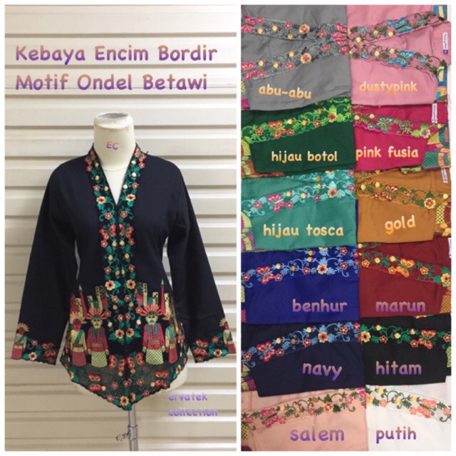 Kebaya Encim Bordir Ondel KATUN IMA TEBAL HALUS KE17  Tangan Panjang Nayla KEBAYA ERVATEK COLLECTION-2