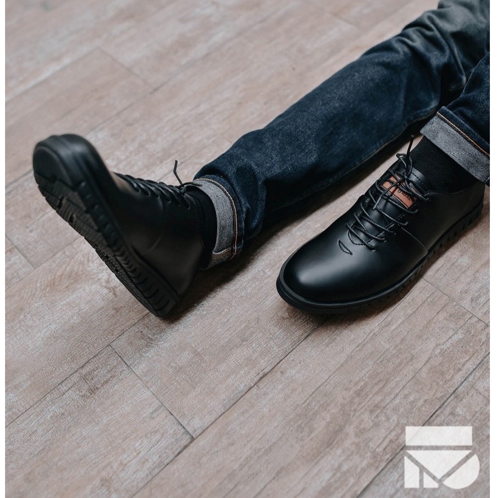 Sepatu Pantofel Klasik Pria Cowok Derby Pantopel Original Footwear | Sahara Black | FORIND x FSTP