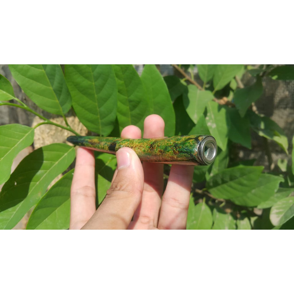 Pipa Once Cangklong AKAR BAHAR SERAT EMAS TALI ARUSHIJAU HIJO Panjang 15 cm