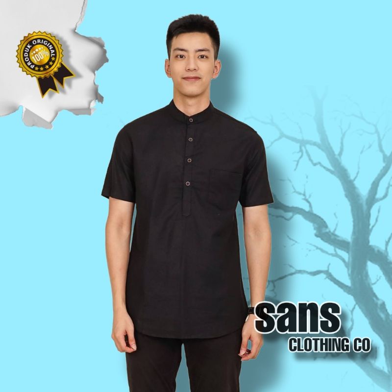 Kemeja Koko Shanghai Lengan Pendek Hitam | Short Koko Shanghai BLACK E-1424A Sans Clothing Co.