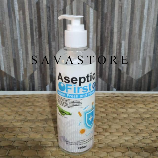 HANDSANITIZER GEL PUMP 250ML ASEPTIC FIRST GEL ANTIBACTERIAL LEMBUT DIKULIT - ECER GROSIR
