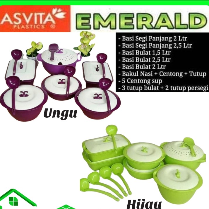ASVITA EMERALD MANGKUK SAJI/TEMPAT SAYUR 1 SET 6PCS //NDEYOLSHOP