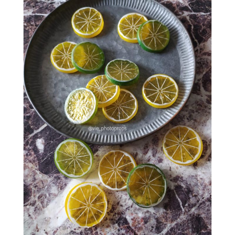 2 pcs/set  Lemon Slice Artificial/Buah Palsu Properti Fotografi