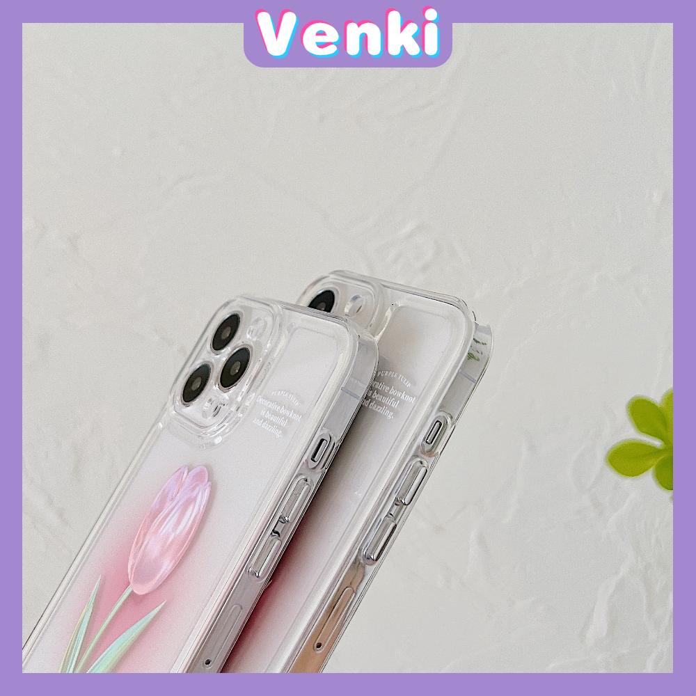 iPhone Case Luxury Silicone Soft Case Clear Case Shockproof Protection Camera Pink Tulip Flower Compatible For iPhone 11 iPhone 13 Pro Max iPhone 12 Pro Max iPhone 7Plus iPhone xr