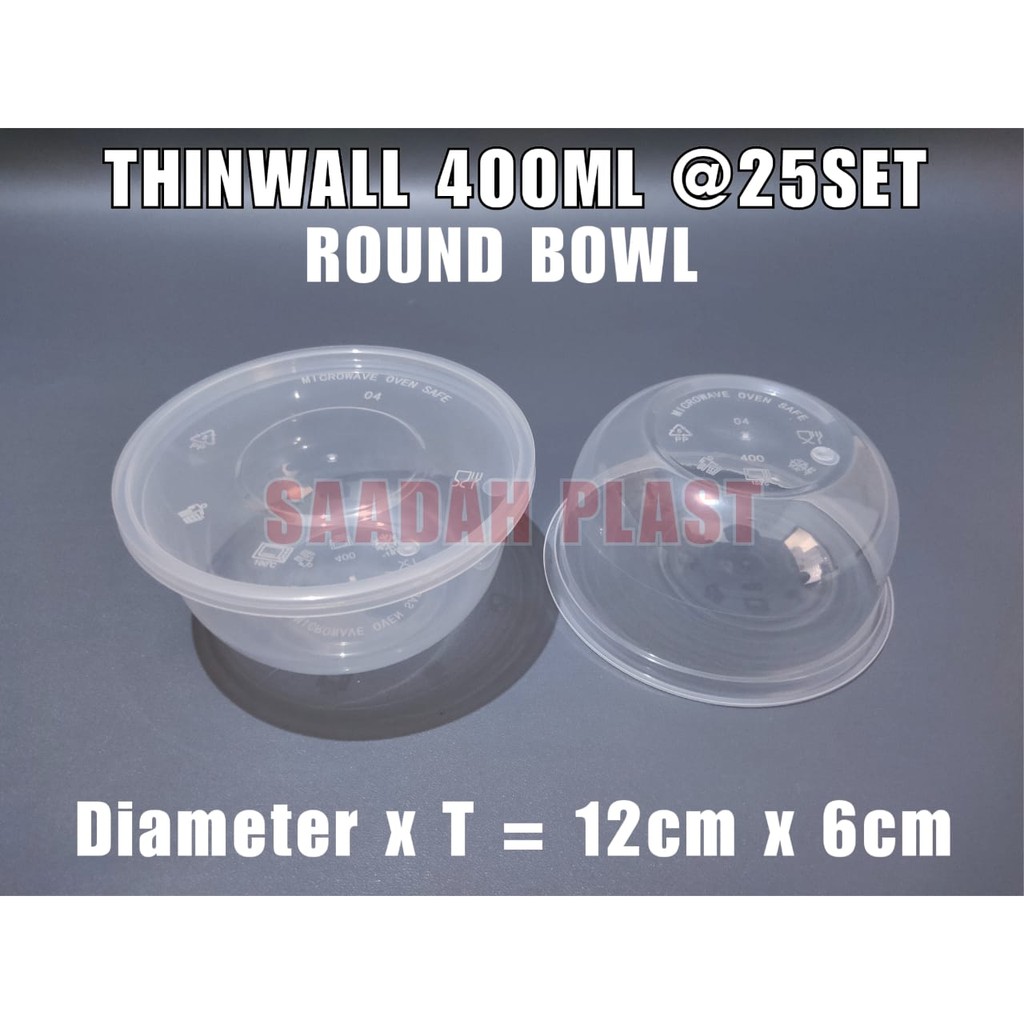 (ISI 25) Thinwall 400ml Bowl / Mangkok Bulat 400 ml Mangkuk Tebal Foodgrade Anti Panas