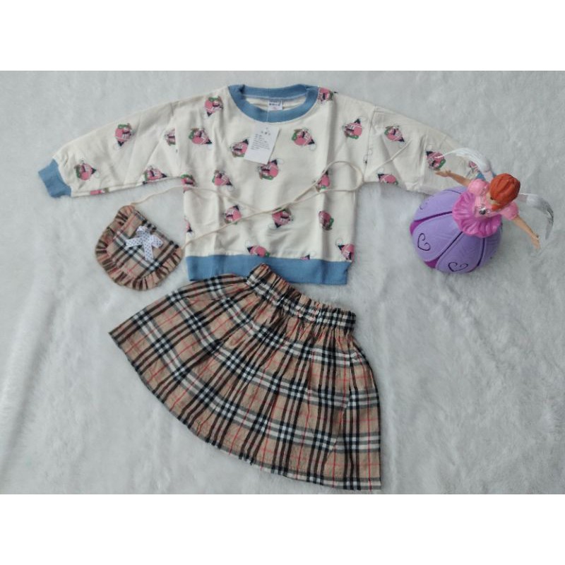 stelan rok anak import + tas burberry