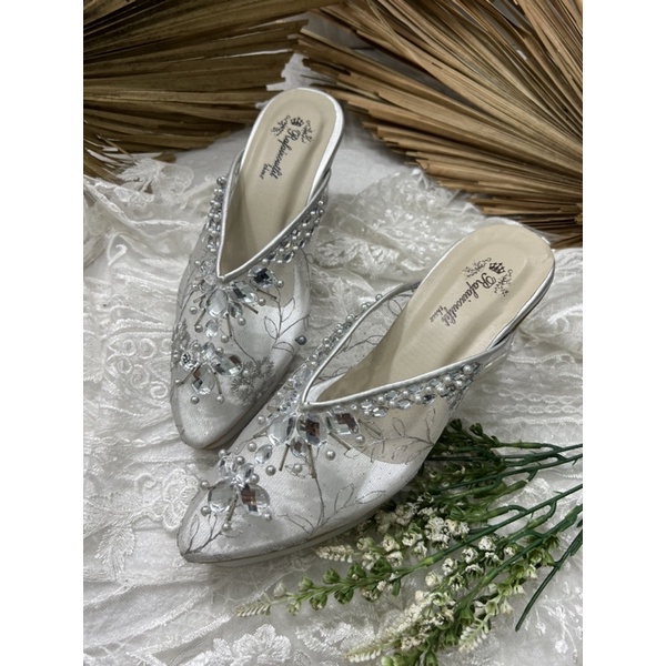 sepatu wanita Nakita wedding silver tinggi 7cm kaca