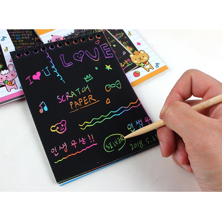 (Pimenova) SCRATCH Note Black Paper Graffiti DIY Coils Drawing Book Colorful Paper Mini Notes Kecil Gesek