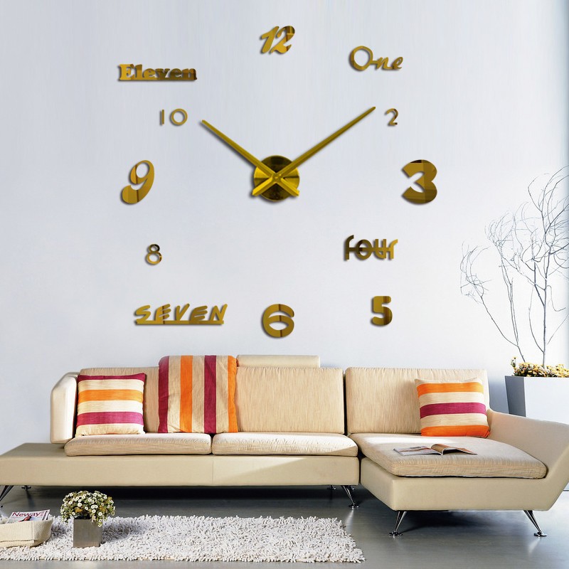 (MAINANKYU) Jam Dinding DIY Giant Wall Clock Quartz Creative Design Acrylic Huruf dan Angka - Black