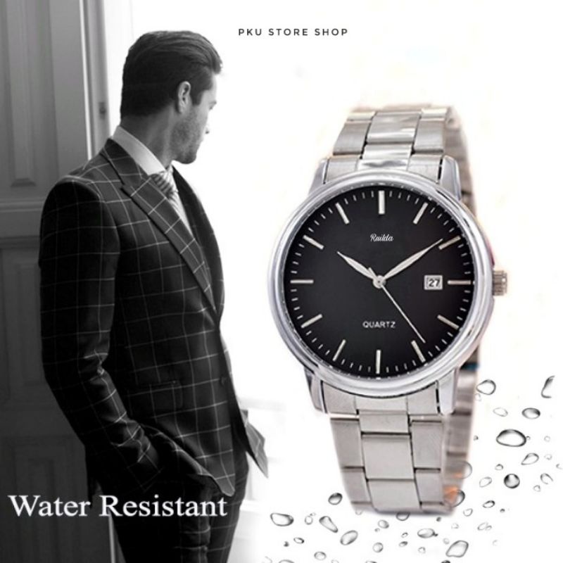 Jam tangan pria rd_3688 Water resistant fashion pria Free box dan batrai  JAM TANGAN pria rantai stainlis stel