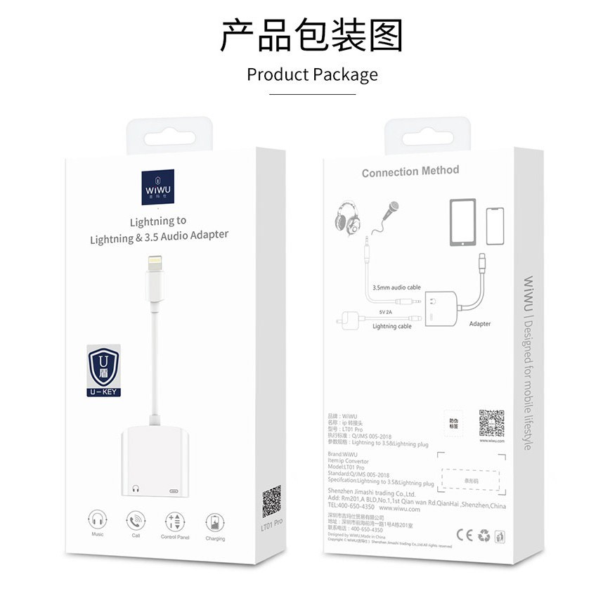 WIWU LT01 Adapter PRO Edition - Lightning to Lightning and 3.5 Audio Adapter