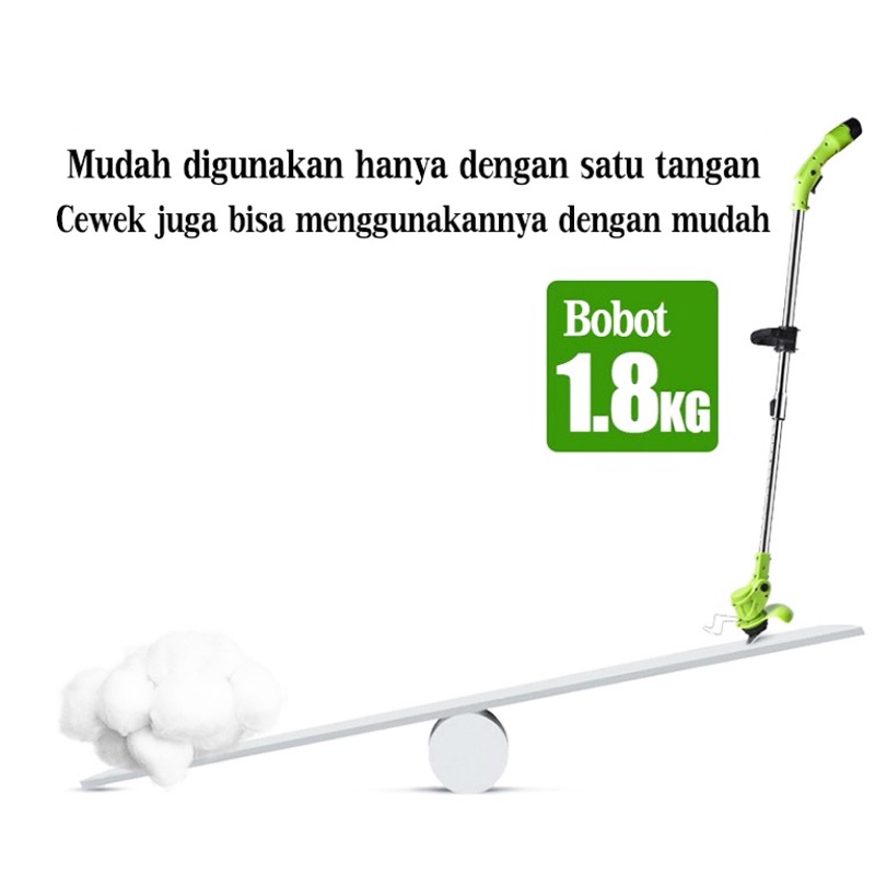 12VF Mesin Pemotong Rumput dengan roda bantu Cordless Wireless Tanpa Kabel  1 baterai