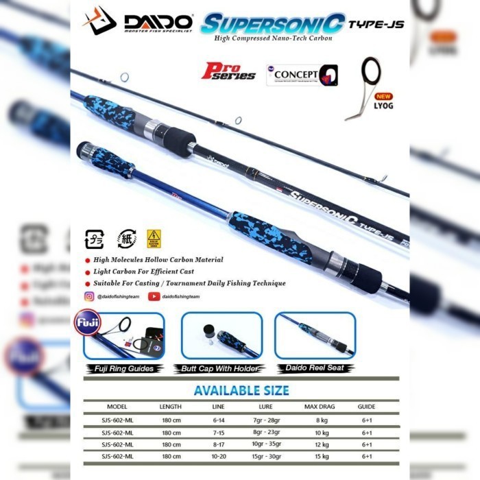 Joran Pancing DAIDO Supersonic Pro Series JS 180cm RIng Full Fuji Carbon Karbon Stik Rod Tongkat Ala