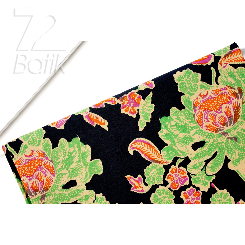 KAIN BATIK KATUN Premium Motif Burung Warna Hitam Hijau Orange 729123 Cap 72 Jarik Jarit Samping Kebat Panjang Batik Katun Modern Premium Bahan Seragam Batik Pernikahan Kantor Keluarga Murah Kamen Jadi Batik Bali Lembaran