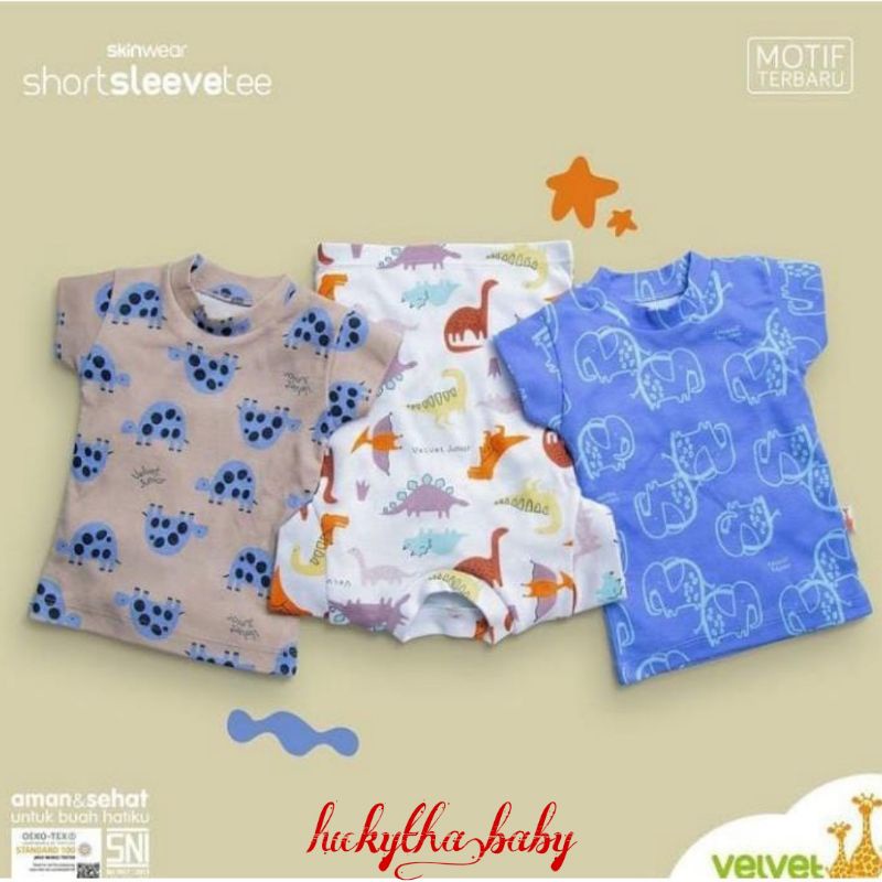 3Pcs_ OBLONG VELVET JUNIOR kaos bloon motif turtle,bear,bintang, Kaos pendek anak laki-laki dan perempuan Velvet junior ,oblong bloon Velvet terbaru