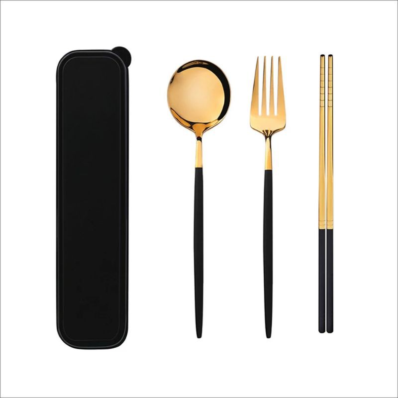 SENDOK KOREA 3IN1 GOLD | SUJEO SET STAINLESS STEEL PREMIUM | SENDOK GARPU SUMPIT MAKAN MEWAH FREEBOX