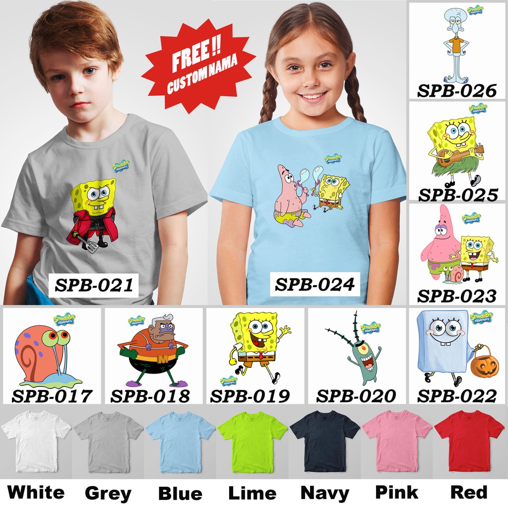 [FREE NAMA !!] Kaos Anak &amp; Family SpongeBob 100% COTTON PREMIUM