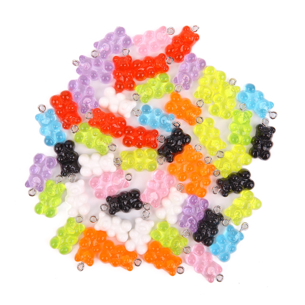 50Pcs DIY Mini Candy Color Resin Bear Charms Pendant/Gummy Bears Keychain Necklace Making Crafting Decoration Dollhouse