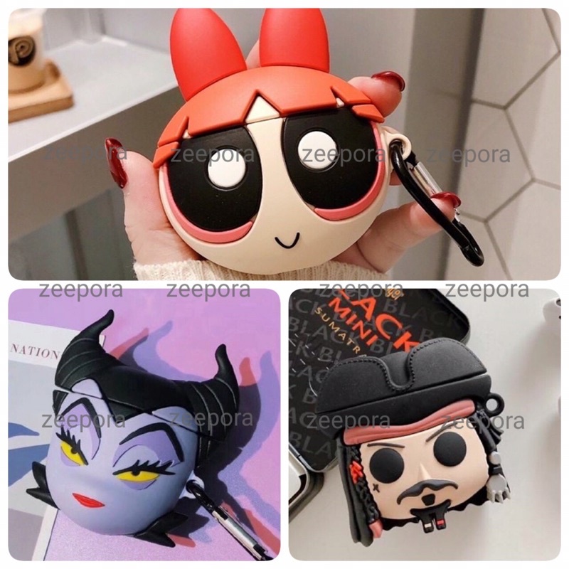 case airpods maleficent jack sparrow blossom power puff disney black witch angelina jolie karakter lucu unik casing airpod