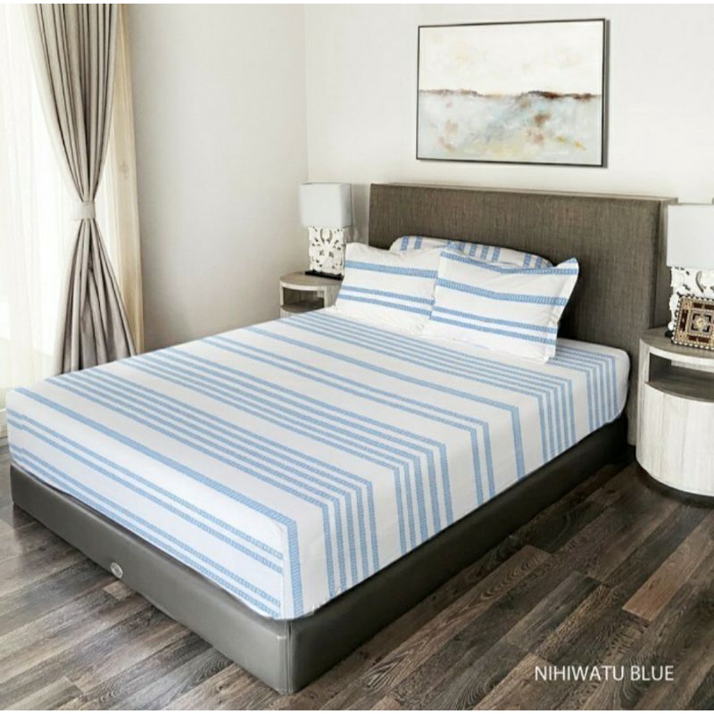 King Rabbit Sprei Single & Sarung Bantal Guling Motif Bamboo Nihiwatu Blue