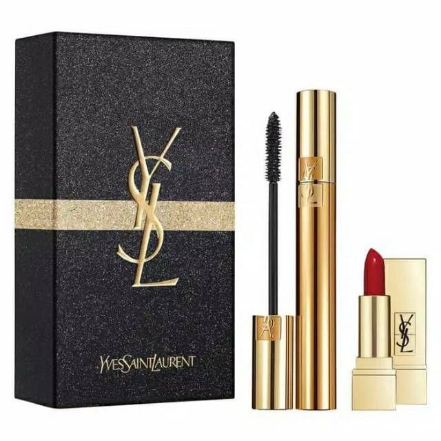 YSL Make Up Set 3 in 1 Yves Saint Laurent Lipstik Maskara Eye Liner Elegan Mascara Set Lipstick