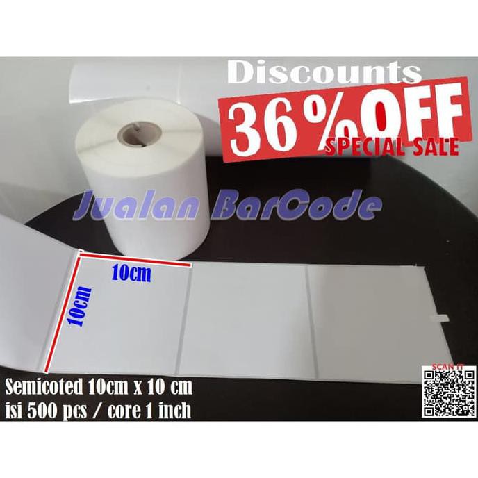 

[[BISA COD]] LABEL PRINTER BARCODE 100X100MM - 100X100 MM - SEMICOATED ISI 500 PCS TERJAMIN Kode