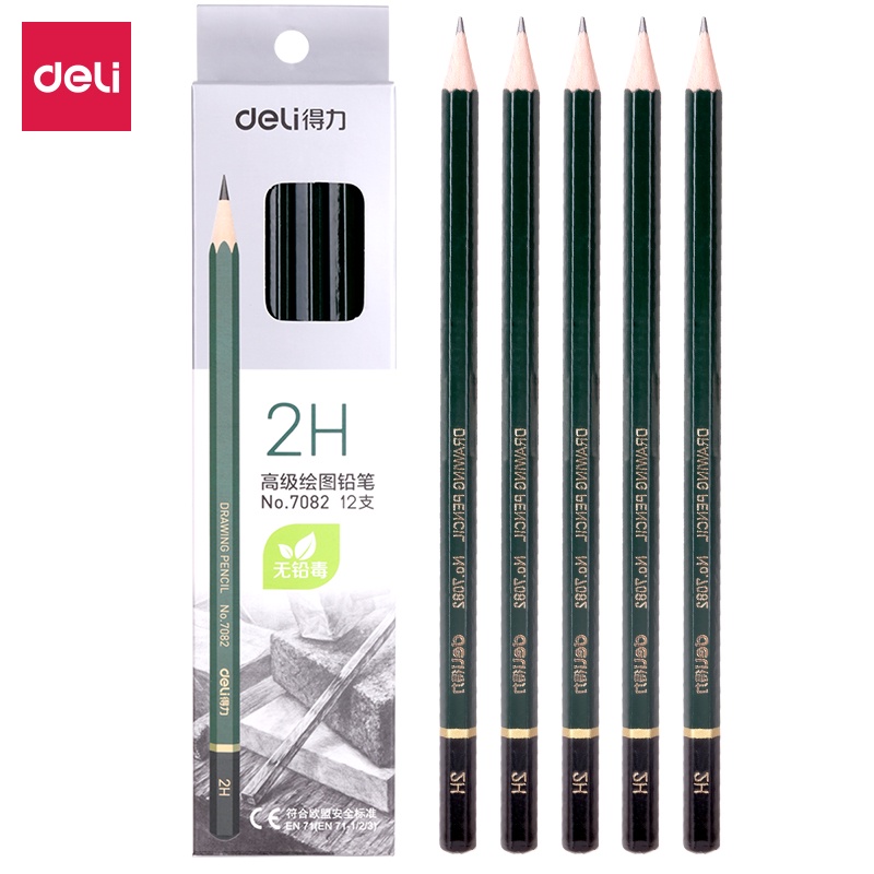Deli 2H Drawing Pencil / Pensil Menggambar 2H 12 pcs Tidak Mudah Patah 7082-1