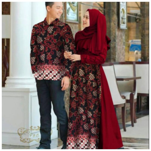 BISA COD Baju Couple Gamis Batik Brukat Keluarga Lebaran Kekinian 2021 Pasangan Suami Istri