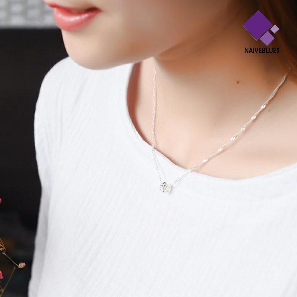 Kalung Rantai Liontin Manik-Manik Air Bahan Stainless Steel Warna Silver Untuk Wanita