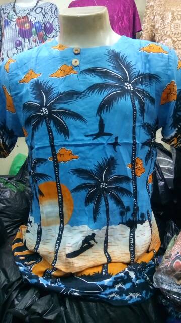 PRODUK UNGGULAN Baju Bali Unisex Corak Kelapa Pantai Hawaii