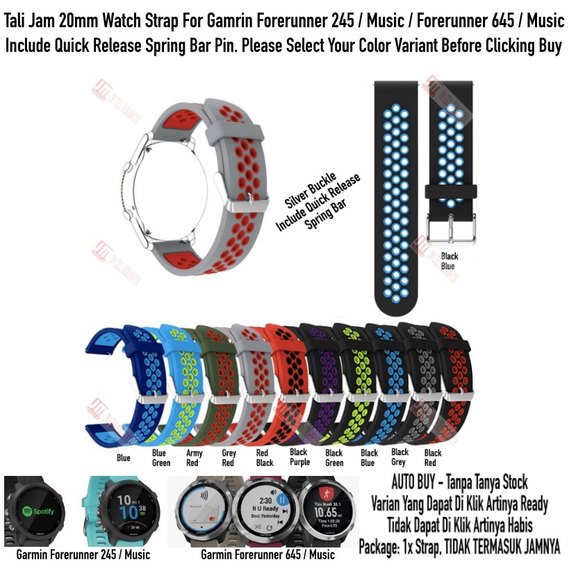 NSB Tali Jam 20mm Watch Strap Garmin Forerunner 645 / 245 / Music - Rubber Sporty SIlikon