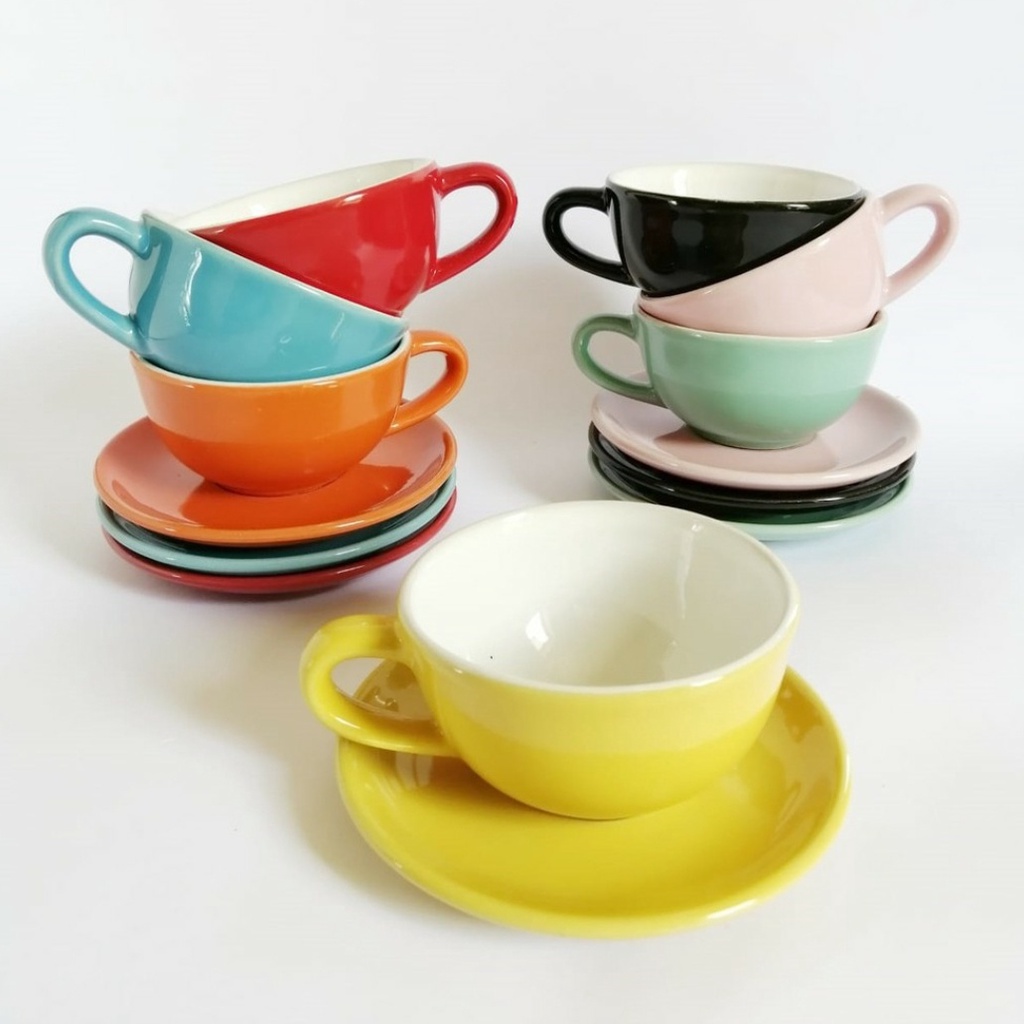 Cangkir Keramik Cup Set Warna Warni Lepek Bulat Kado Wedding 180ml - CS180