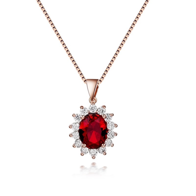 [Ready Stock]Fashion Inlaid Ruby Pendant Rose Gold Necklace