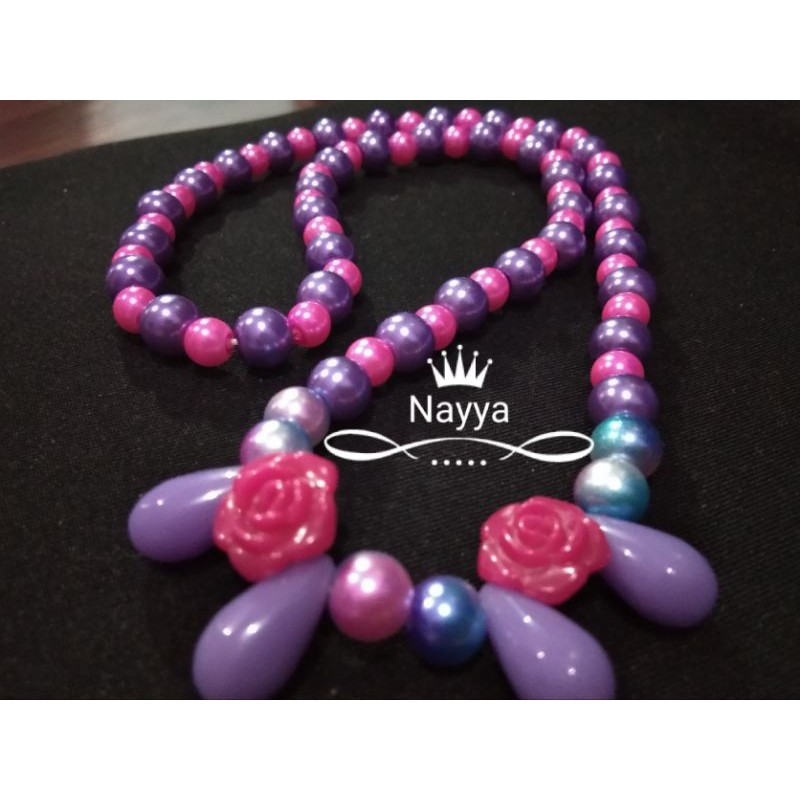 kalung imitasi anak perempuan mutiara sintetis berat ungu tetes air mawar pink muda atau tua