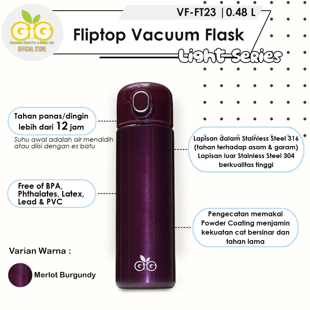 Termos GIG Baby Fliptop Vacuum Flask 480ml - VF-FT23/Tumbler / Stainless Steel