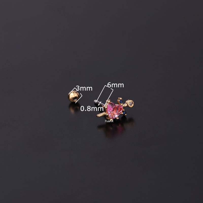 [ACKER] 1Piece Zirkon Bentuk Hati Helix Tragus Piercing 20Gauge Barbell Anting Stud Stainless Steel Untuk Wanita