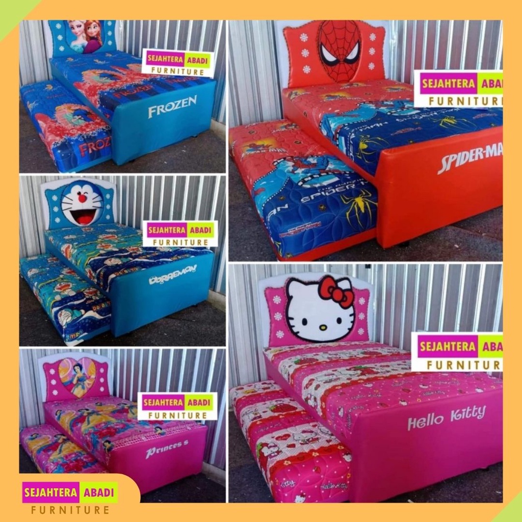 Ranjang Anak Springbed 2in1 Twin 3D OCEAN AMERICA Motif Kartun Dobel Plush Top Bigland Springbed Fur
