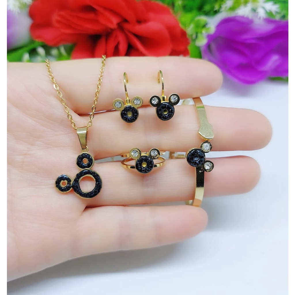 Titanium set anak perhiasan fashion (gelang,kalung,anting,cincin) S025