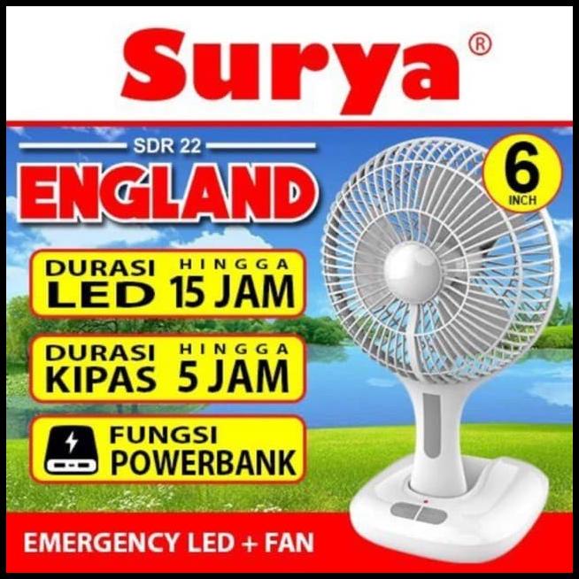 Kipas Angin Baterai + Lampu Emergency Led Surya England