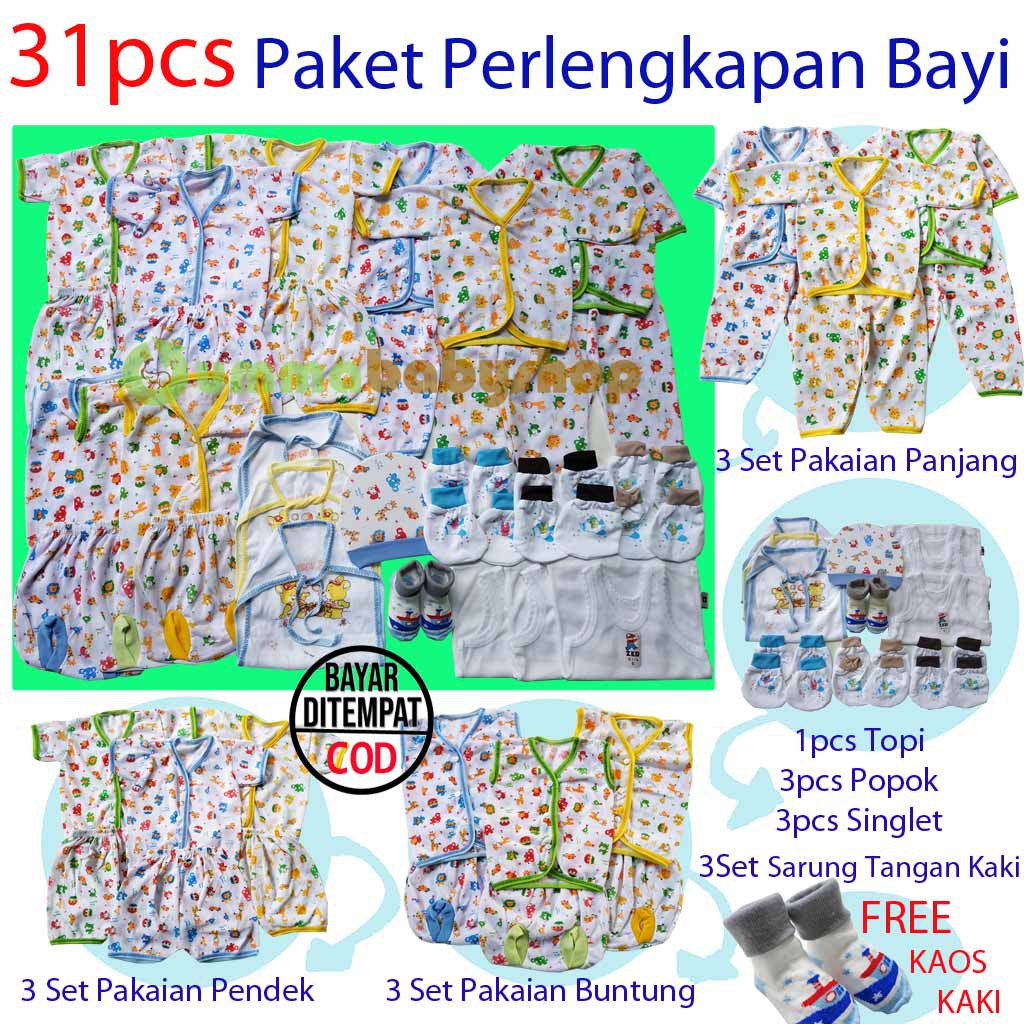 30 pcs Paket Perlengkapan Bayi Lahir Setelan Baju Bayi Celana Bayi Popok Singlet Kado Newborn Gift Set Perempuan Laki bajubayi celanabayi sarung tangan kaki topi