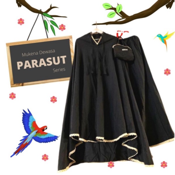 Mukena Dewasa Parasut Series: LOUFIE - Hitam Diskon