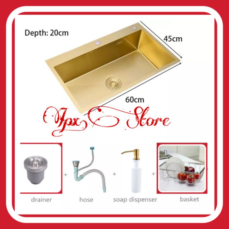 Jual KITCHEN SINK ICHSAN 6045 STAINLESS GOLD EMAS SUS 304 PAKET LENGKAP