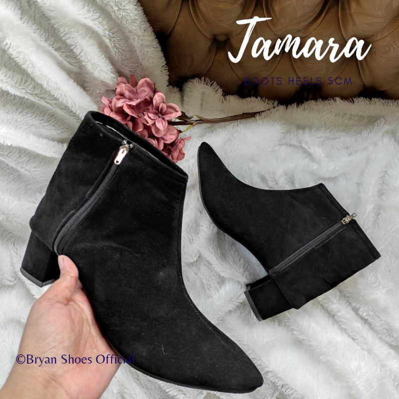 Bryan Tamara Boots Heels Suede Cutting Tinggi Hak Tahu 5cm Zipper 36-40 41-43 Jumbo Bigsize Oversize