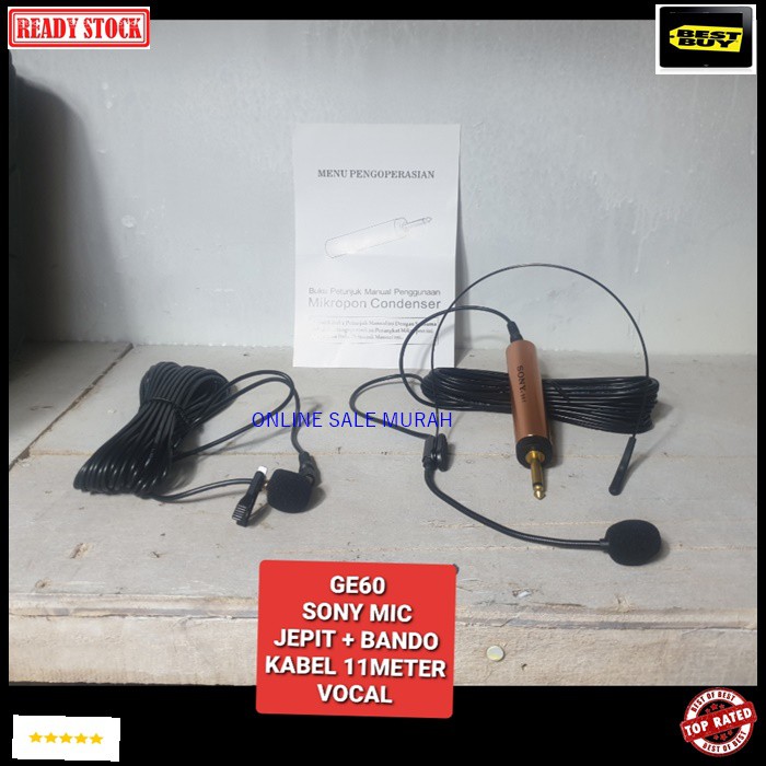 G60 Sony mic kabel headset + jepit clip on kancing kerah baju klip condesor bando mik cable profesional pro vocal vokal karaoke mikrophone mini microphone audio sound system panggung dj studio sensitif aux emas YOUTUBER  BISA DIGUNAKAN SEGALA JENIS AUDIO