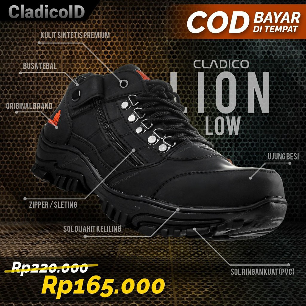 SEPATU BOOTS PRIA SAFETY UJUNG BESI PENDEK KERJA LAPANGAN PROYEK GUNUNG HIKING SEFTY CLADICO LIONLOW