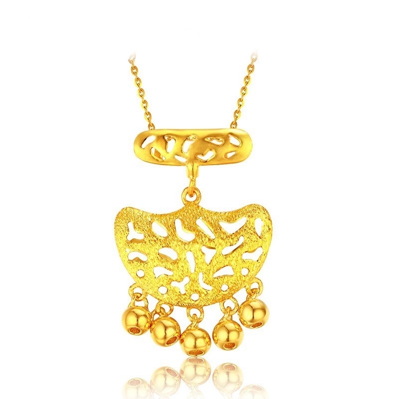 [Ready Stock]Fashion Vintage Gold Plated Pendant Longevity Lock Necklace