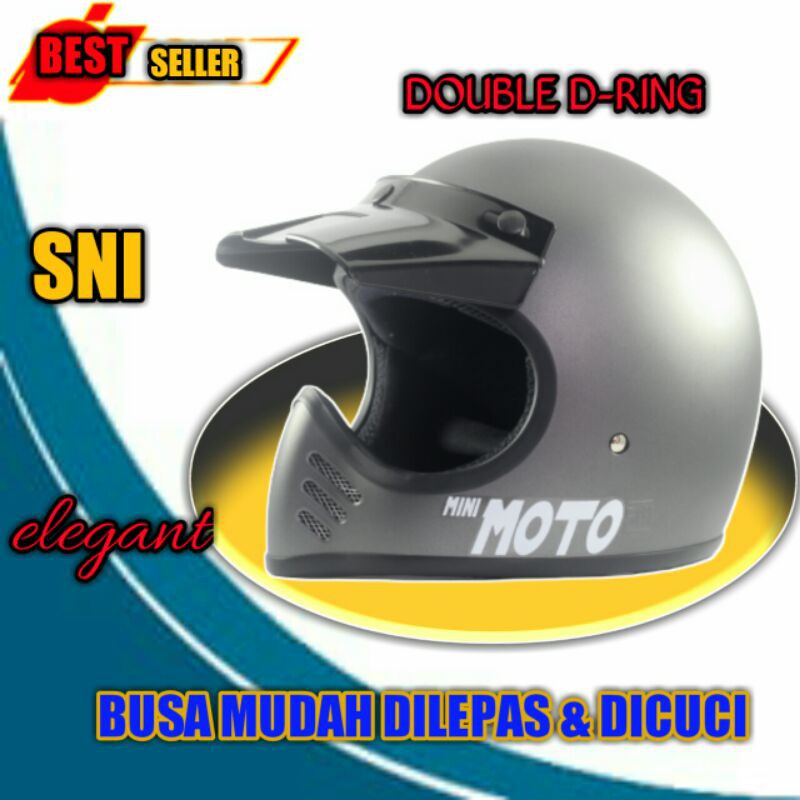 Helm Helem Motor Full Face Fullface Cakil Trail MotoCross Off Road RIMC MINIMOTO GREY DOFF Murah Sni
