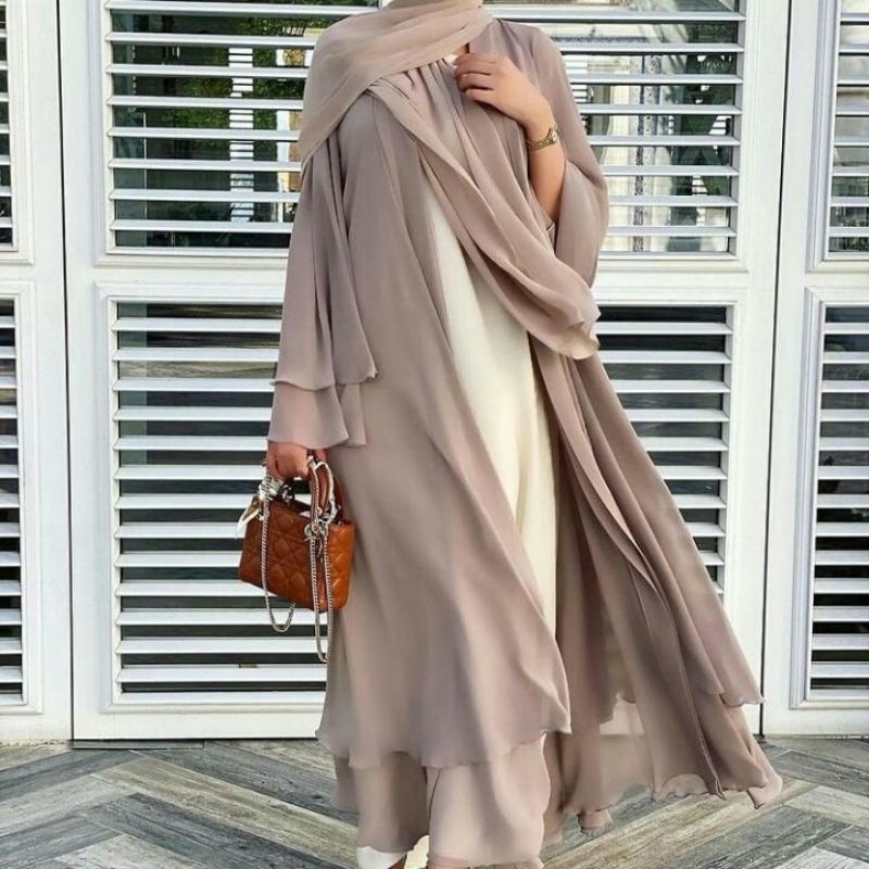 Jual Abaya Outer Set Pasmina Nude Layer Shopee Indonesia