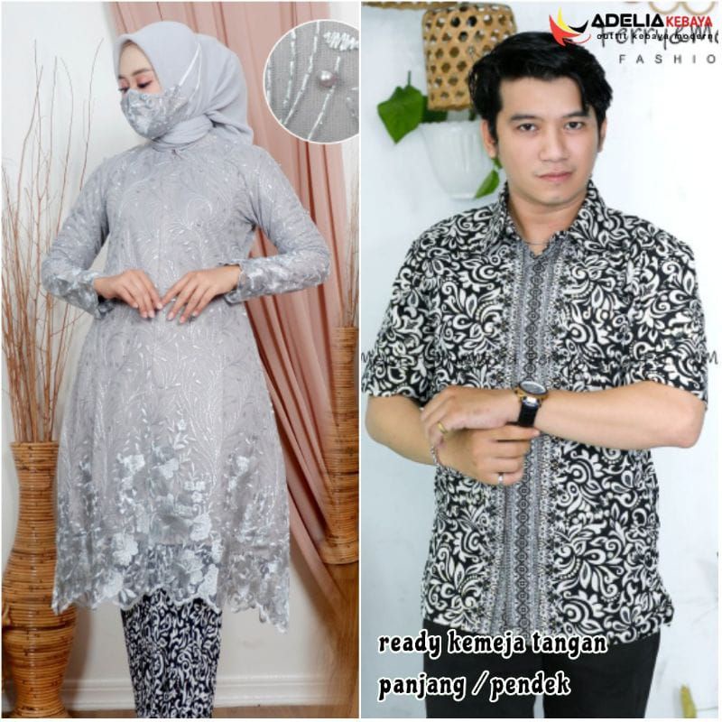 set couple kebaya tunik BUSUI FRIENDLY kebaya modern set couple kebaya-Set couple silver