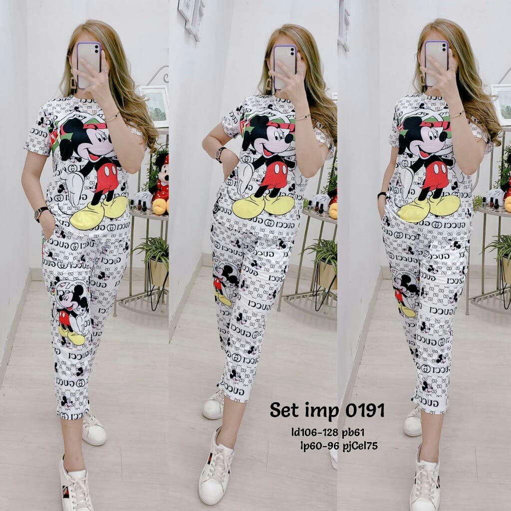 SETELAN KAOS SCUBA IMPORT BAJU ATASAN GUCCI MICKEY+CELANA MODISSETELAN KAOS WANITA IMPORT MURAH 0191